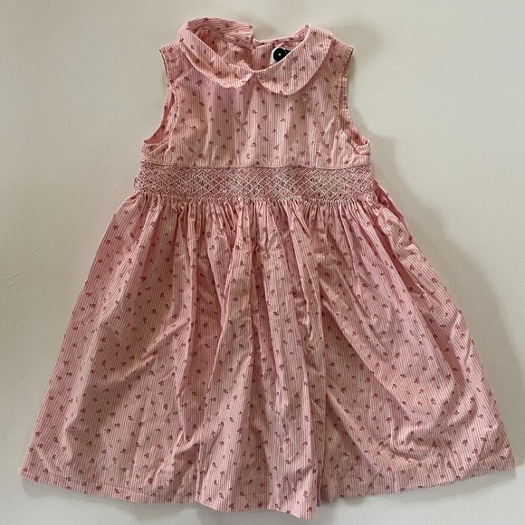 Question Everything London Smocked Pink Stripe Floral Dress, size 5-6 - Picture 1 of 6